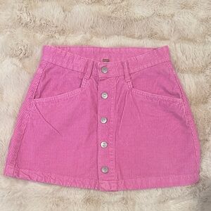Free People Pink Button-Front Corduroy Mini Skirt